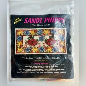 Vintage Sandi Phipps Counted Cross Stitch Checkbook Cover Pattern Kit Floral New